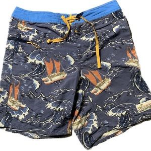 Patagonia ocean sailing themed swim trunks